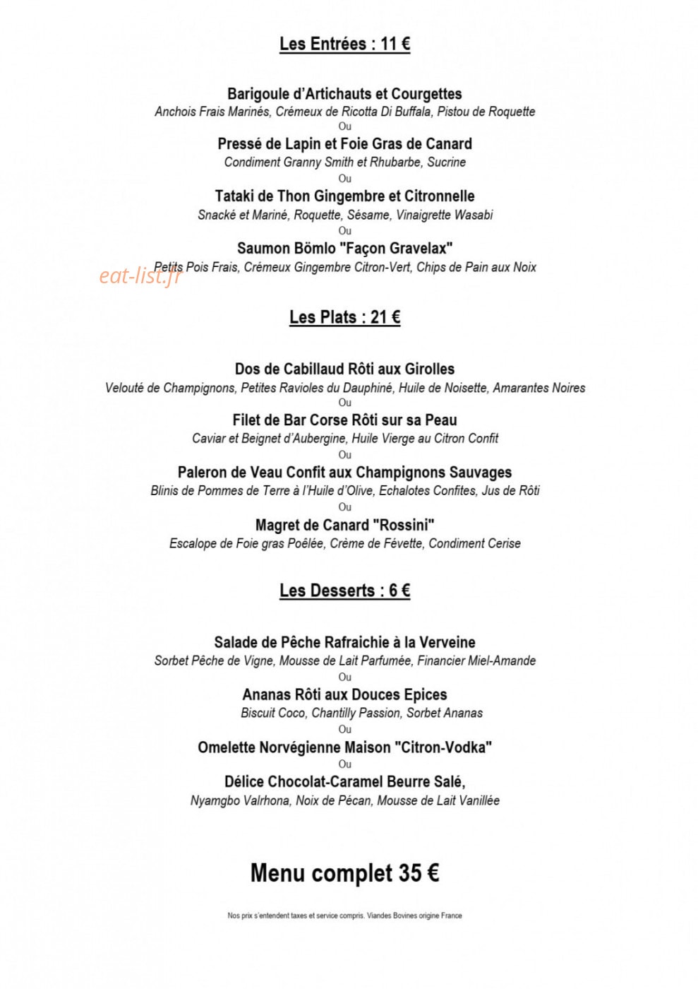 Restaurant Le Quai — carte page 1