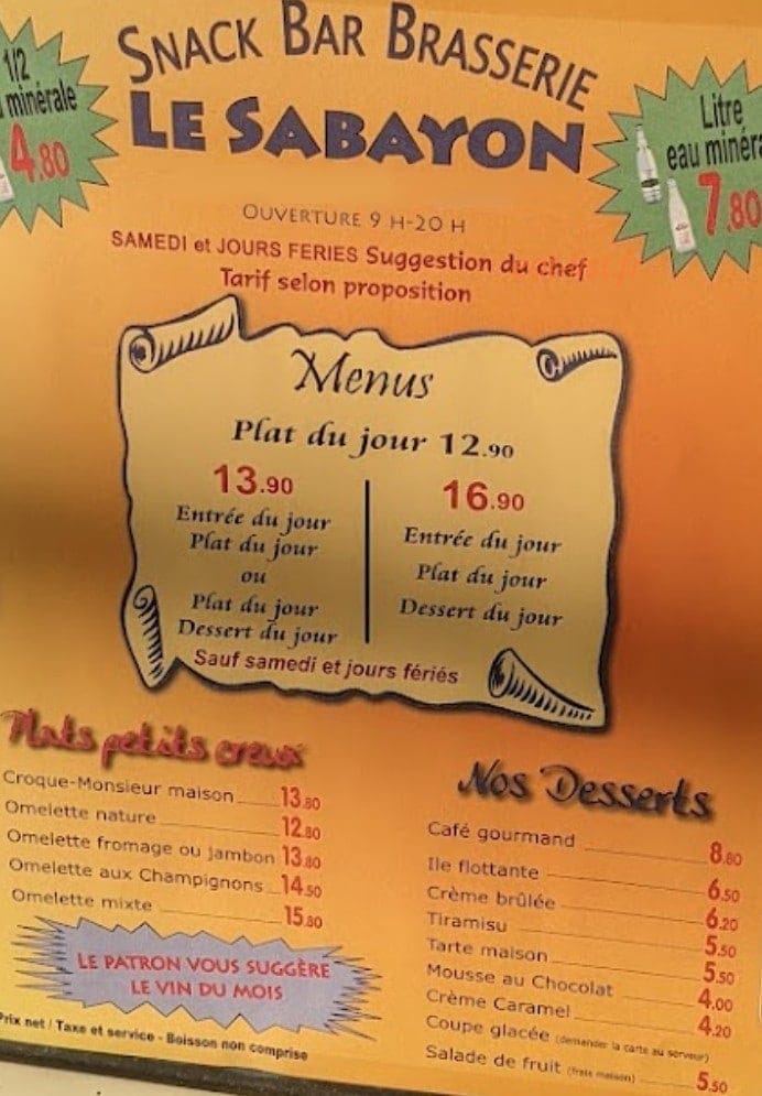 Le Sabayon — carte page 1