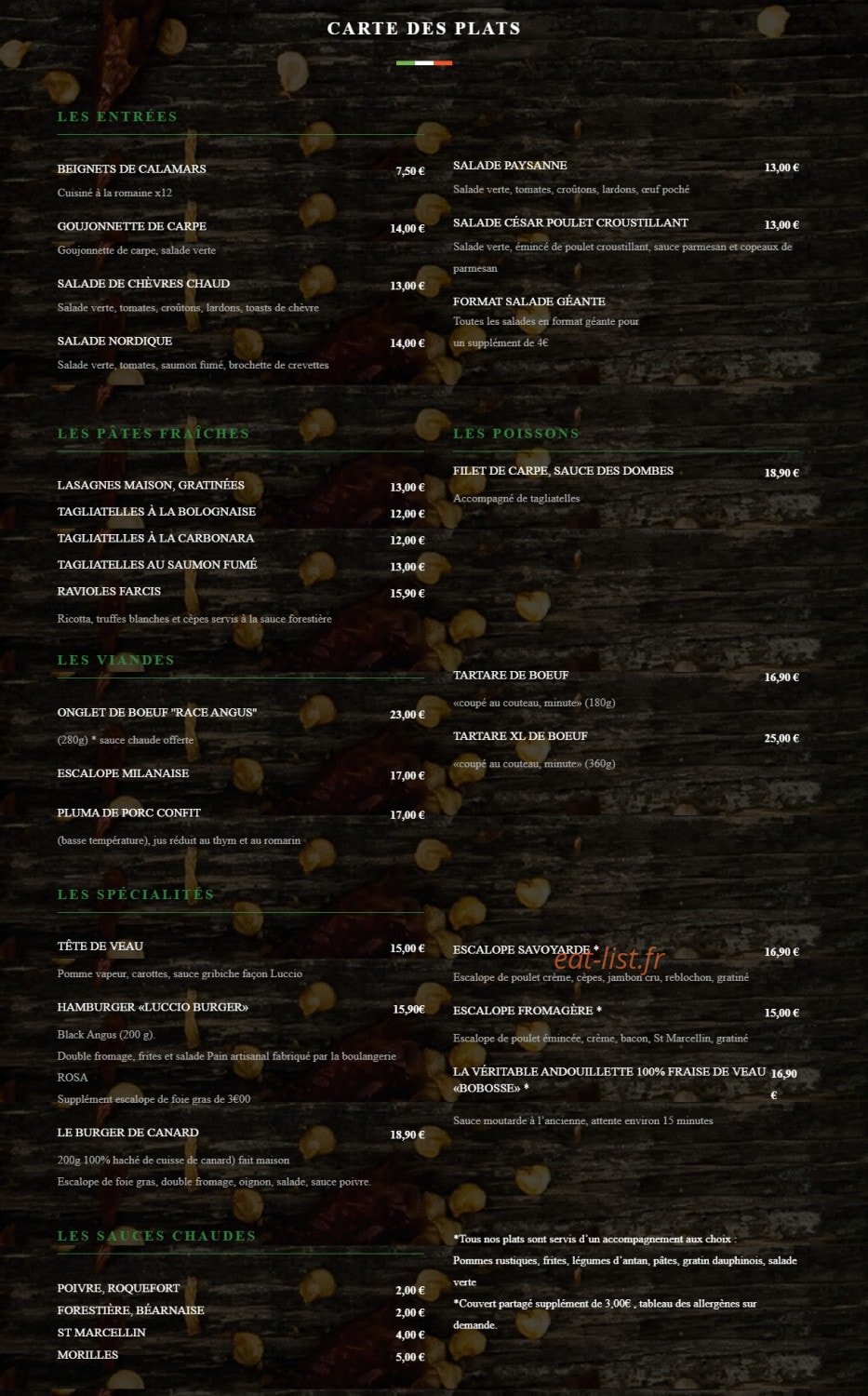 Chez Luccio — carte page 1