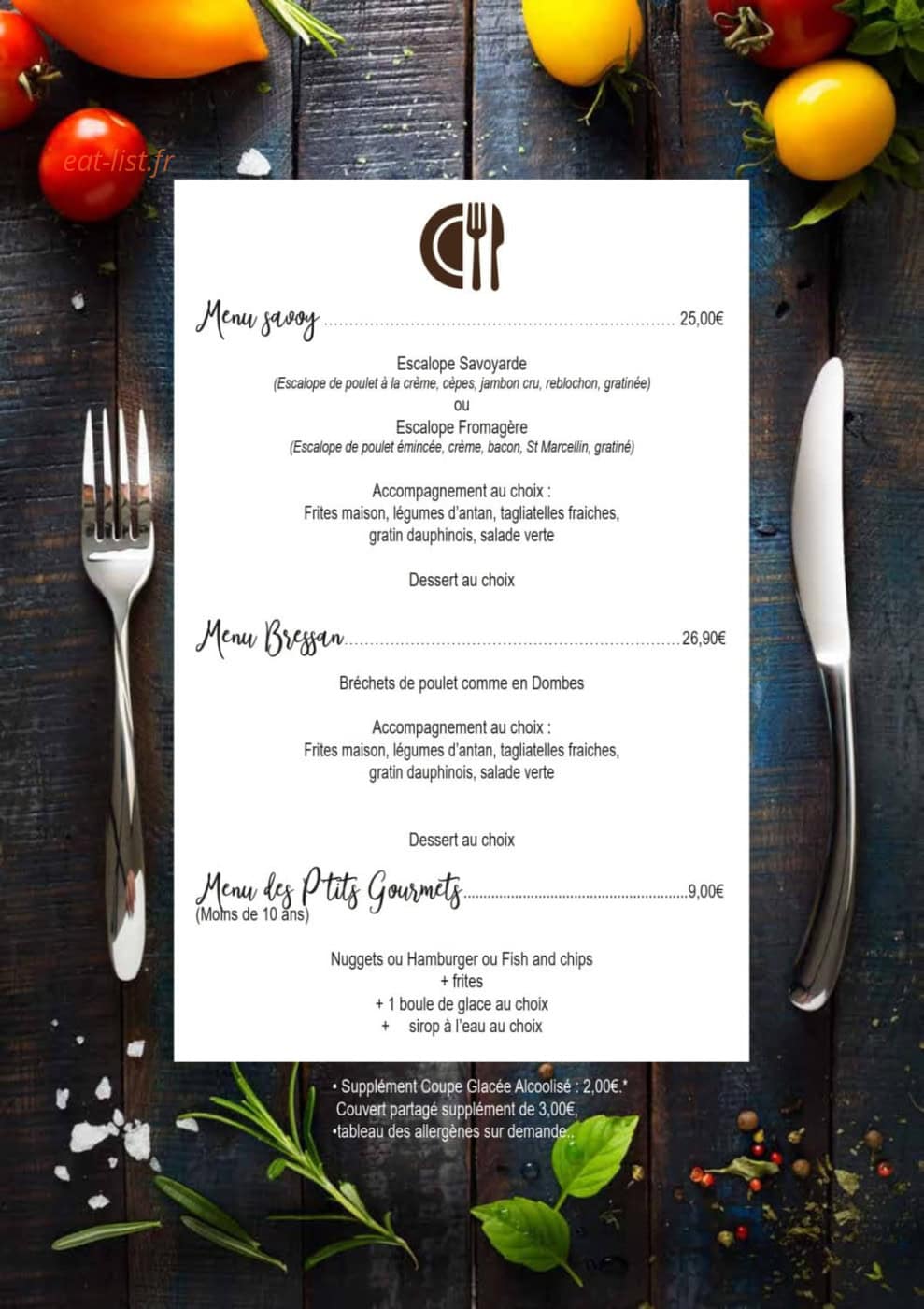 Carte et menu de Chez Luccio à Meximieux — Menus