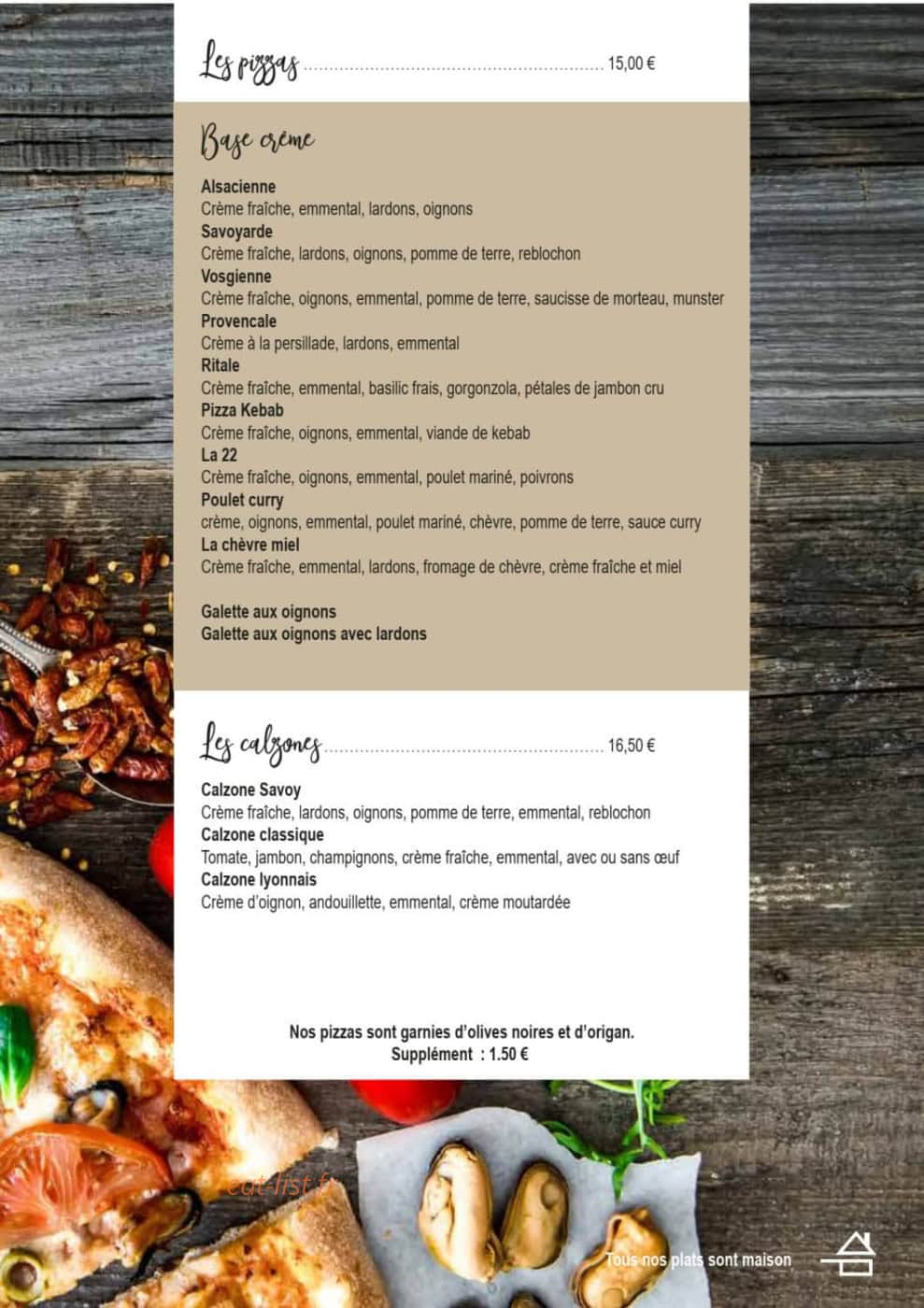 Carte et menu de Chez Luccio à Meximieux — Pizzas et calzones