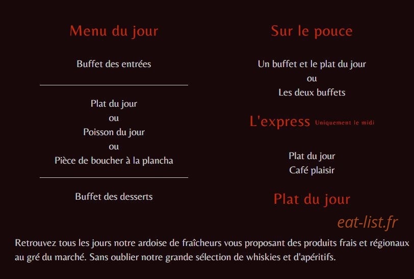 Carte et menu de Restaurant Comédie la Rôtisserie à Bellignat — Les prestations
