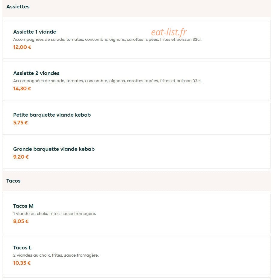 AJ Kebab — carte page 9