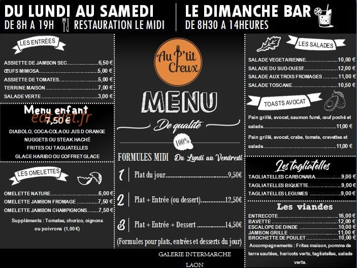 Au p’tit creux — carte page 1