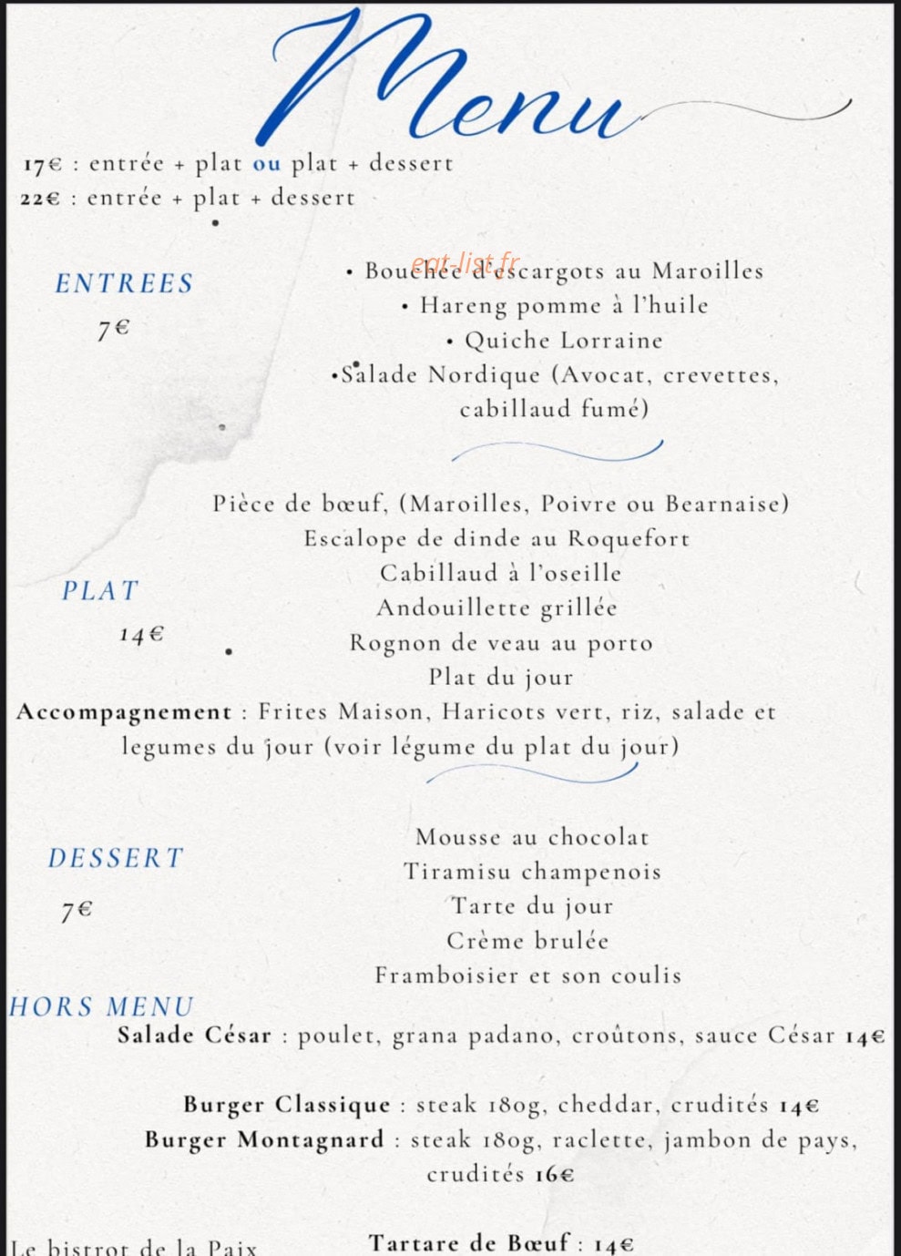 Bistrot de la paix — carte page 1