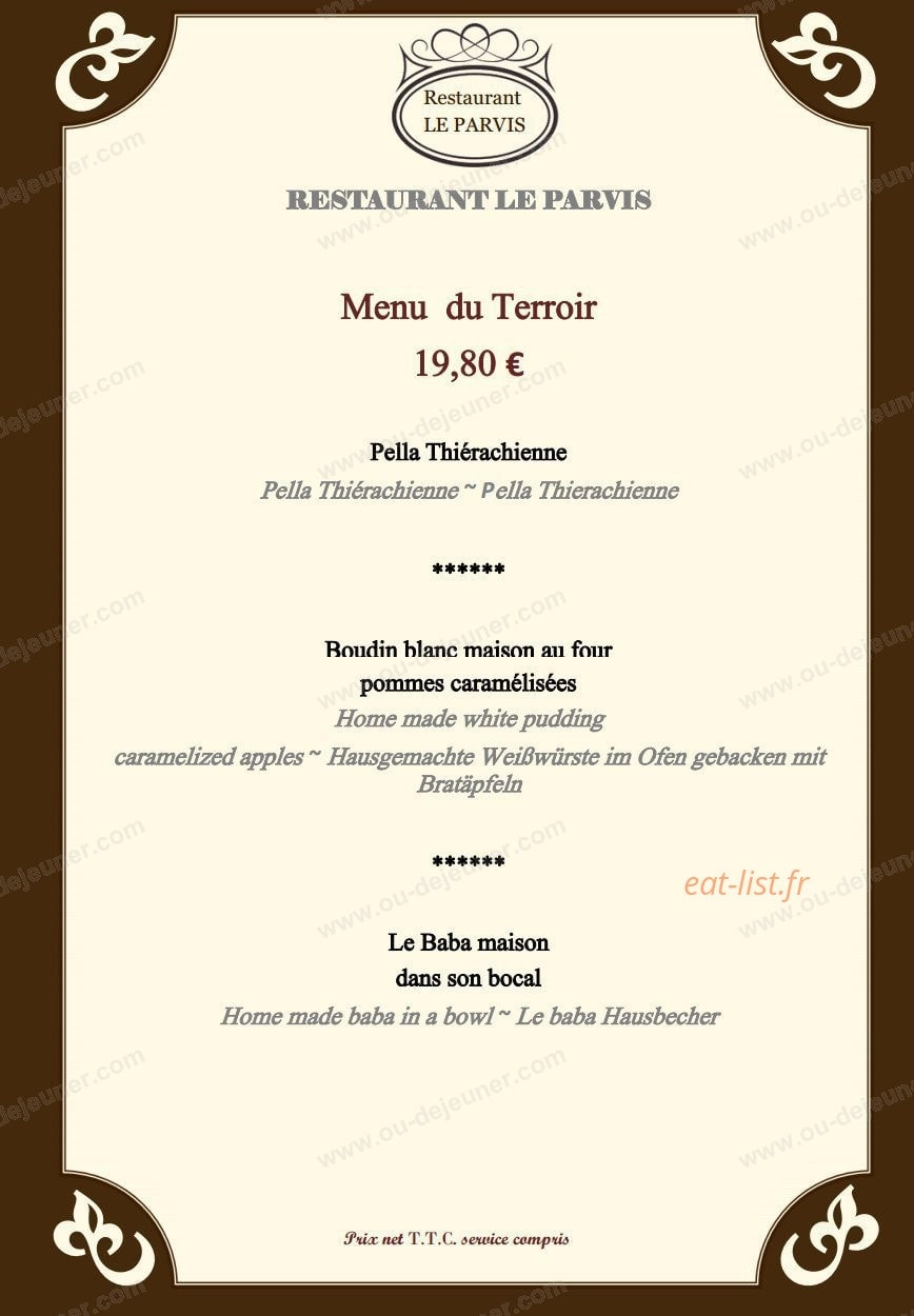 Restaurant Le Parvis — carte page 1