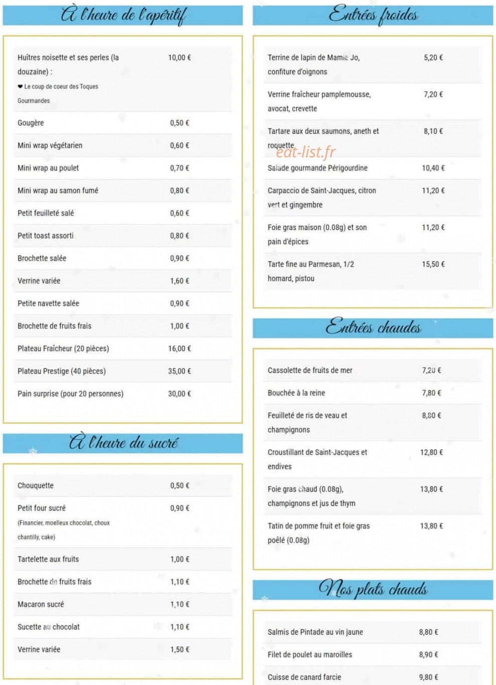 Les toques gourmandes — carte page 1