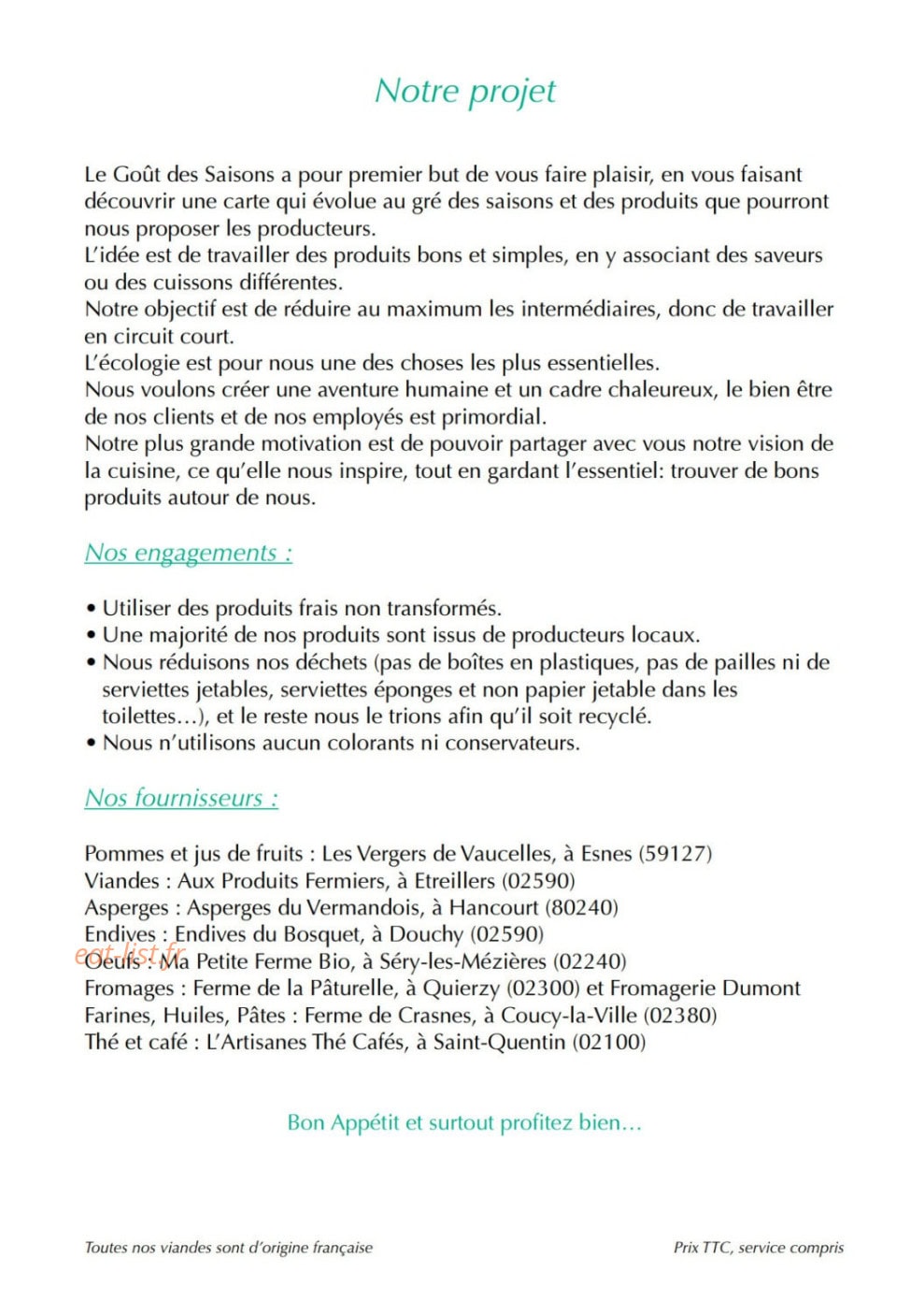 Le Goût des Saisons — carte page 2