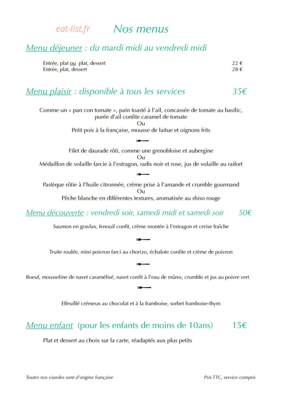 Le Goût des Saisons — carte page 4