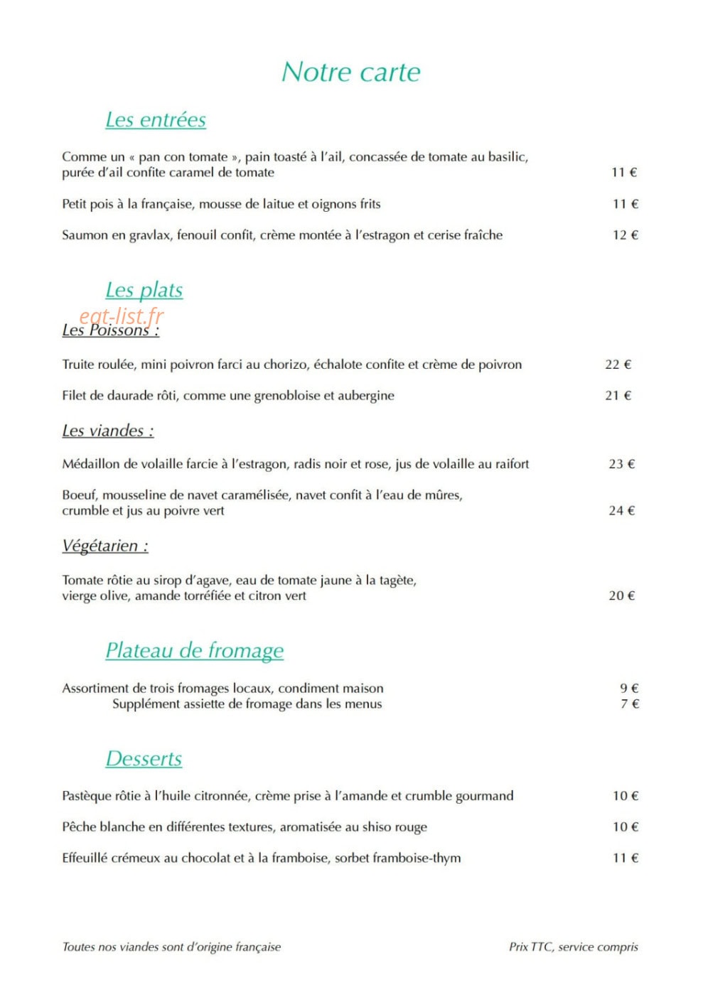 Le Goût des Saisons — carte page 3