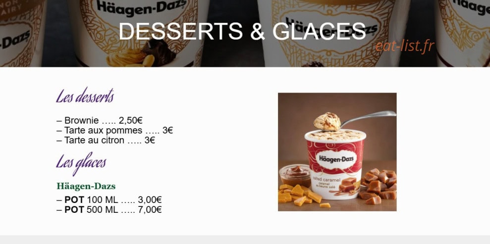 Carte et menu de Chrono Pizza à Saint Quentin — Desserts et glaces