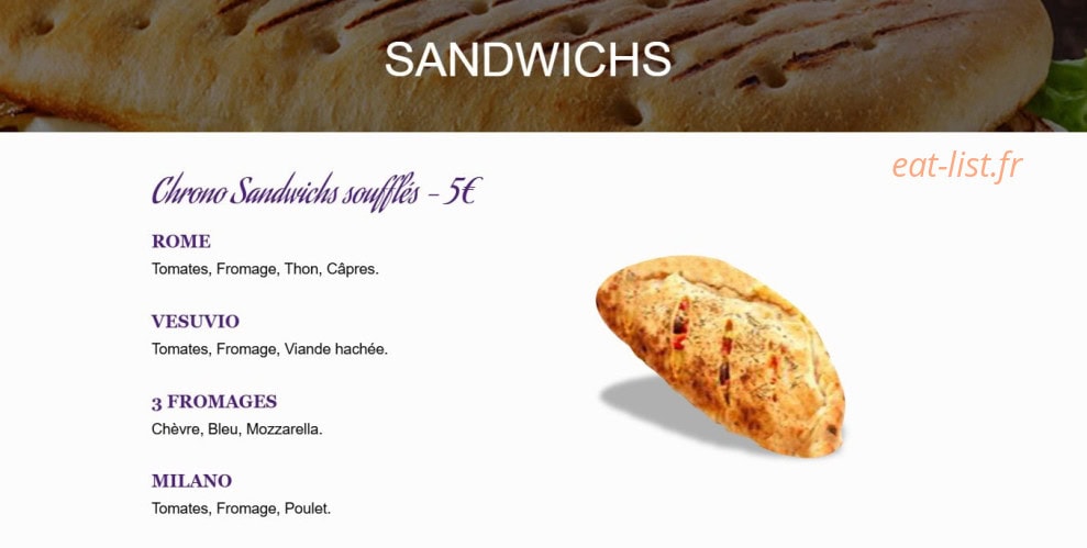 Carte et menu de Chrono Pizza à Saint Quentin — Sandwichs