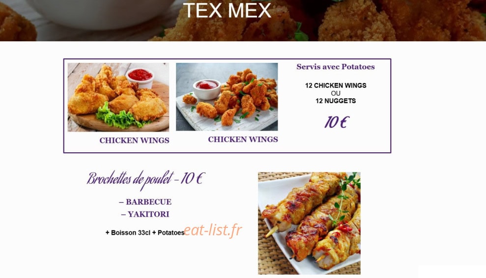 Carte et menu de Chrono Pizza à Saint Quentin — Tex mex