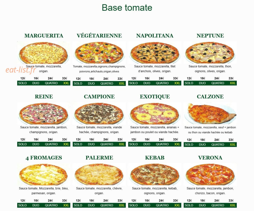 Carte et menu de Chrono Pizza à Saint Quentin — Pizza Base tomate