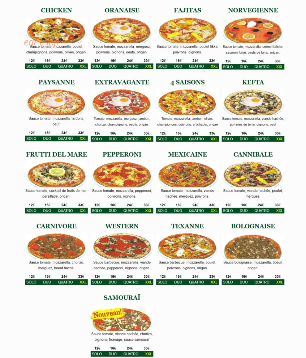 Carte et menu de Chrono Pizza à Saint Quentin — Pizza Base tomate suite