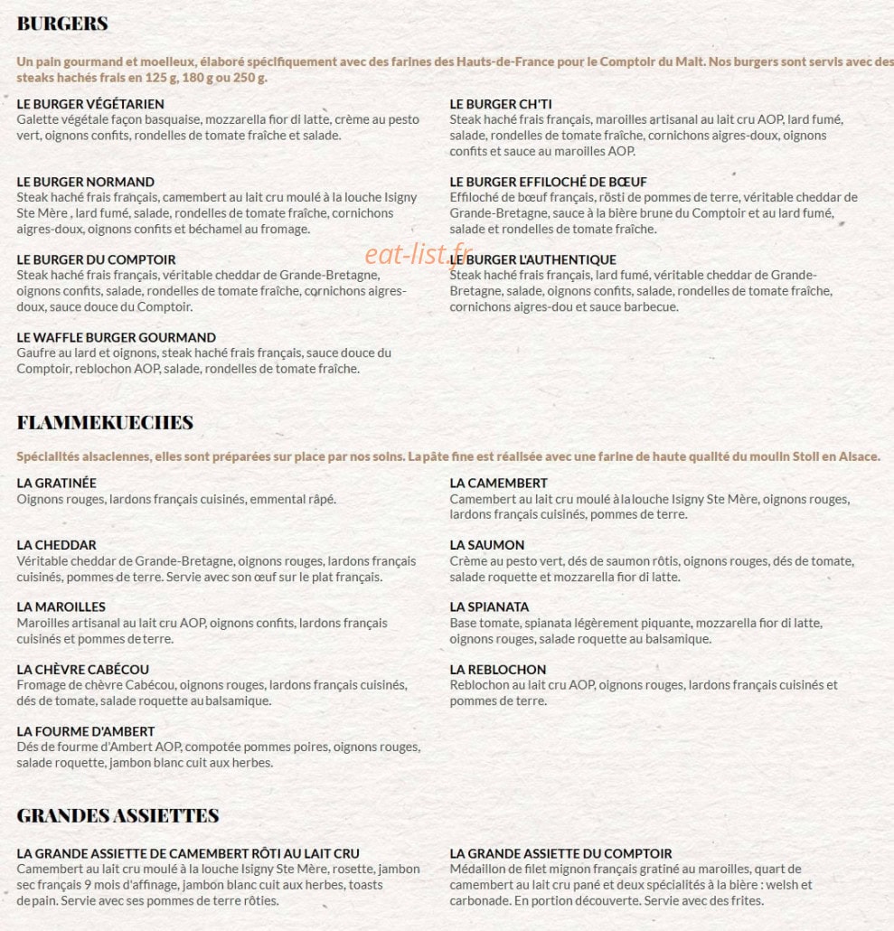 Le Comptoir du Malt — carte page 11