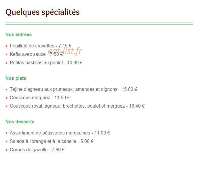 Restaurant Le Volubilis — carte page 1