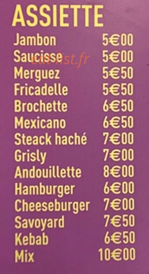 Texas Frites — carte page 1
