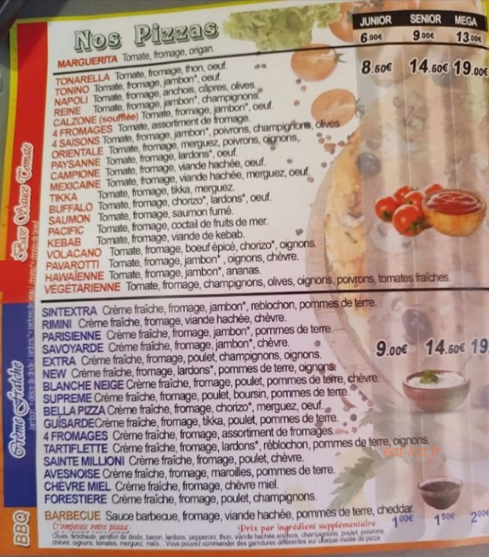 Pronto Pizza — carte page 1