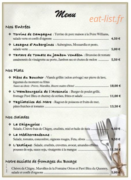 La Halle Estaminet — carte page 1