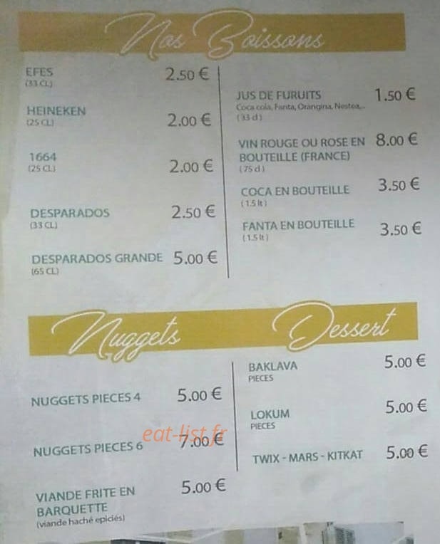 Efe Kebab — carte page 1