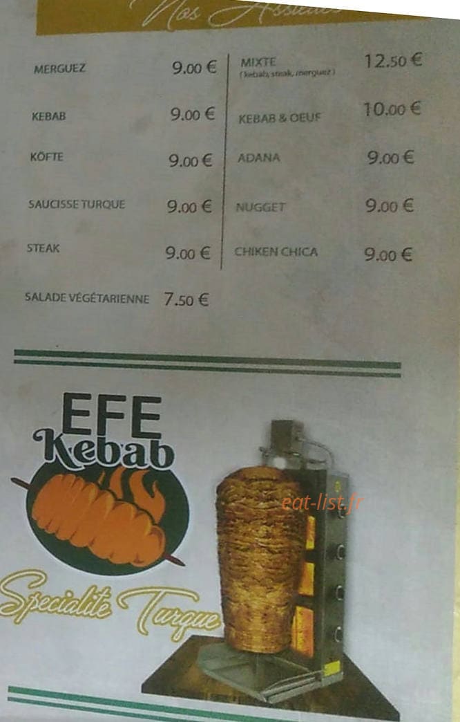 Efe Kebab — carte page 3
