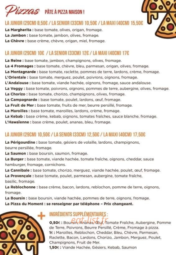 JoCo Pizzas — carte page 1