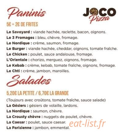 JoCo Pizzas — carte page 2