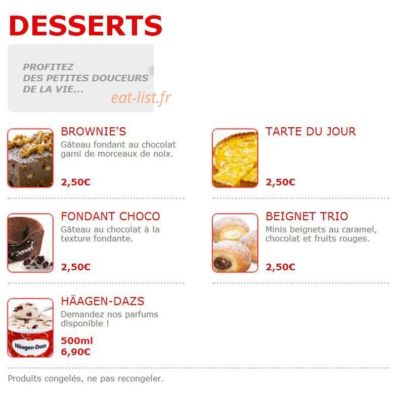 Carte et menu de Pizza Wino à Fere en Tardenois — Les desserts