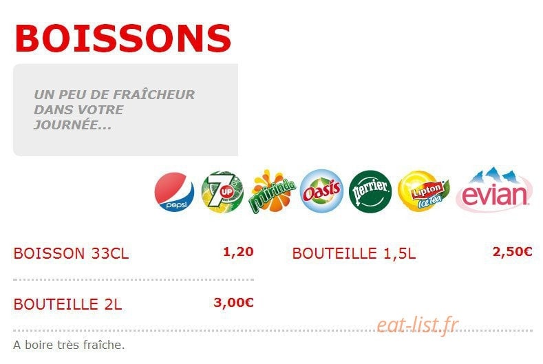 Carte et menu de Pizza Wino à Fere en Tardenois — Les boissons