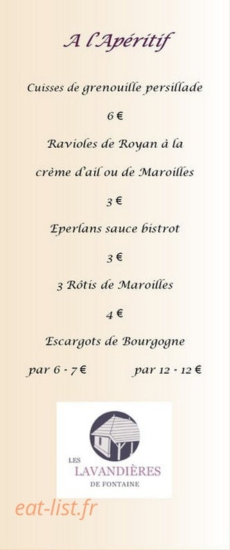Carte et menu de Les lavandieres à Fontaine les Vervins — Les apéritifs