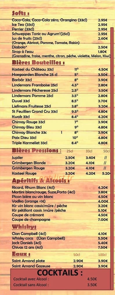 Brasserie De La Vallee — carte page 1