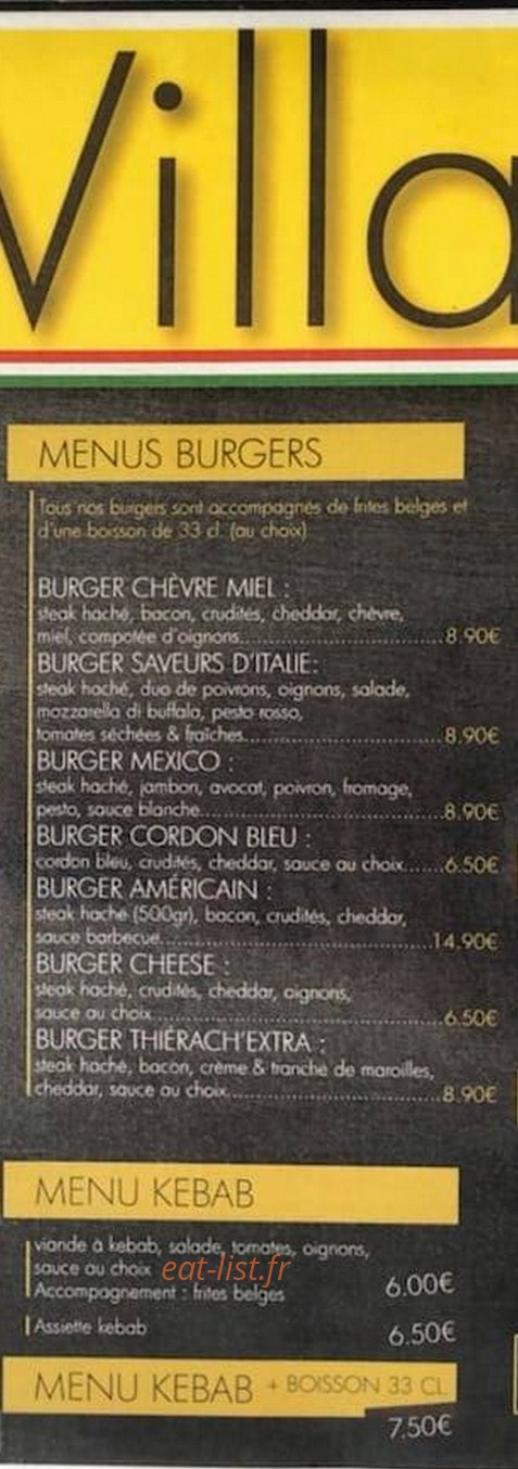 La Villa Pizzeria — carte page 3