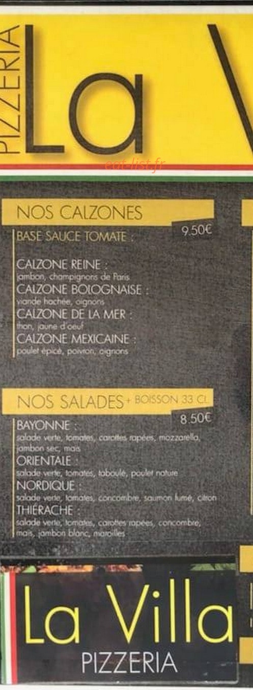 La Villa Pizzeria — carte page 2