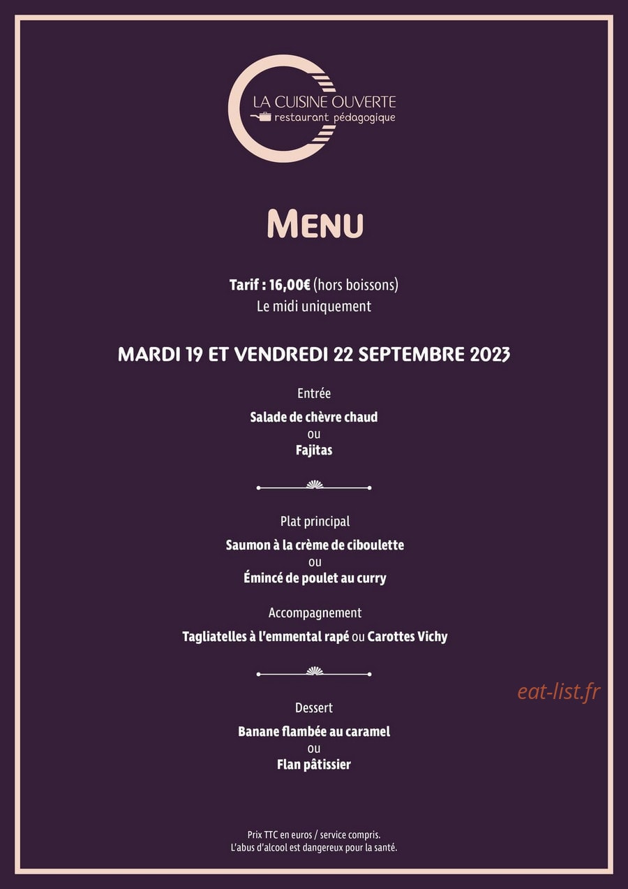 La Cuisine Ouverte — carte page 1