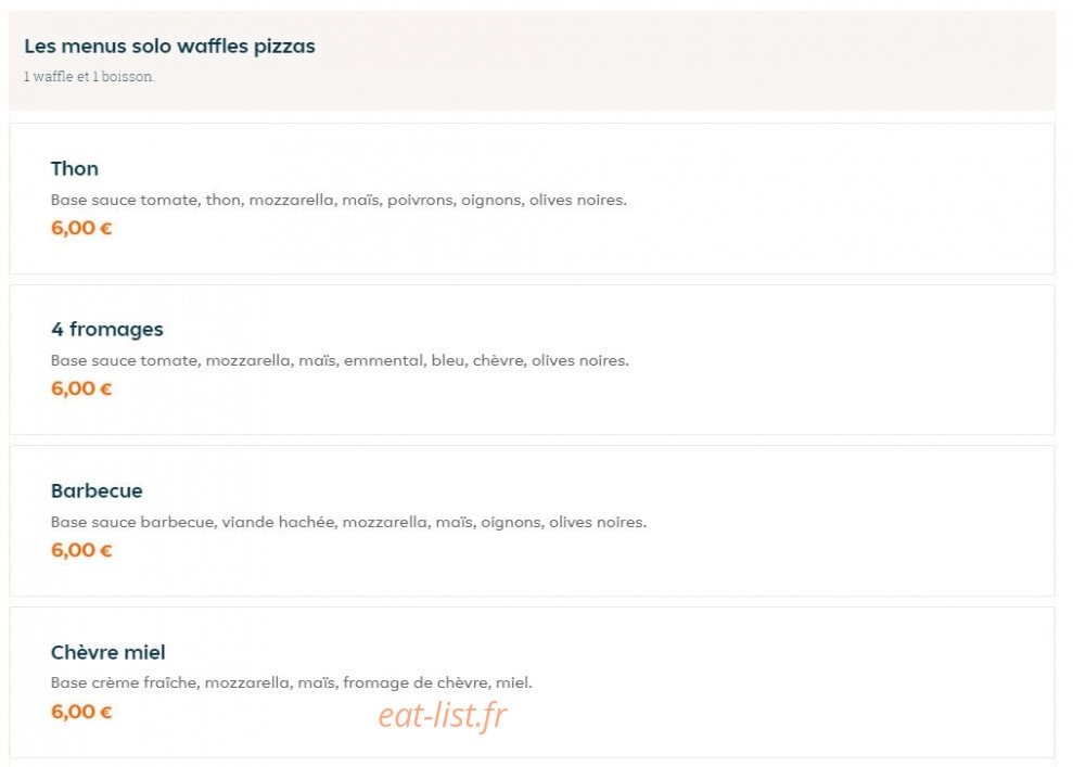 Waffle N' Pizza — carte page 1