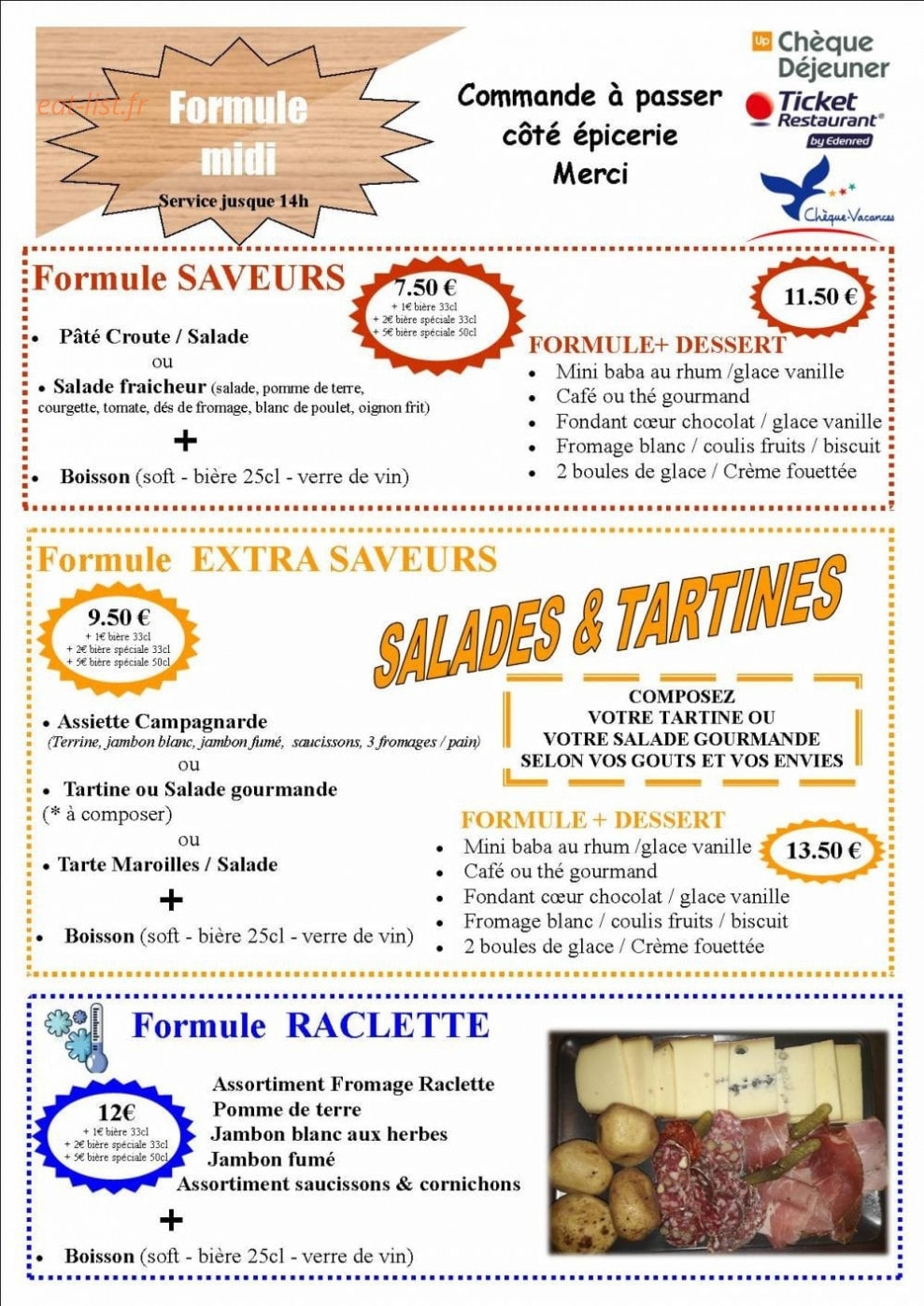 Le Comptoir des Saveurs — carte page 1