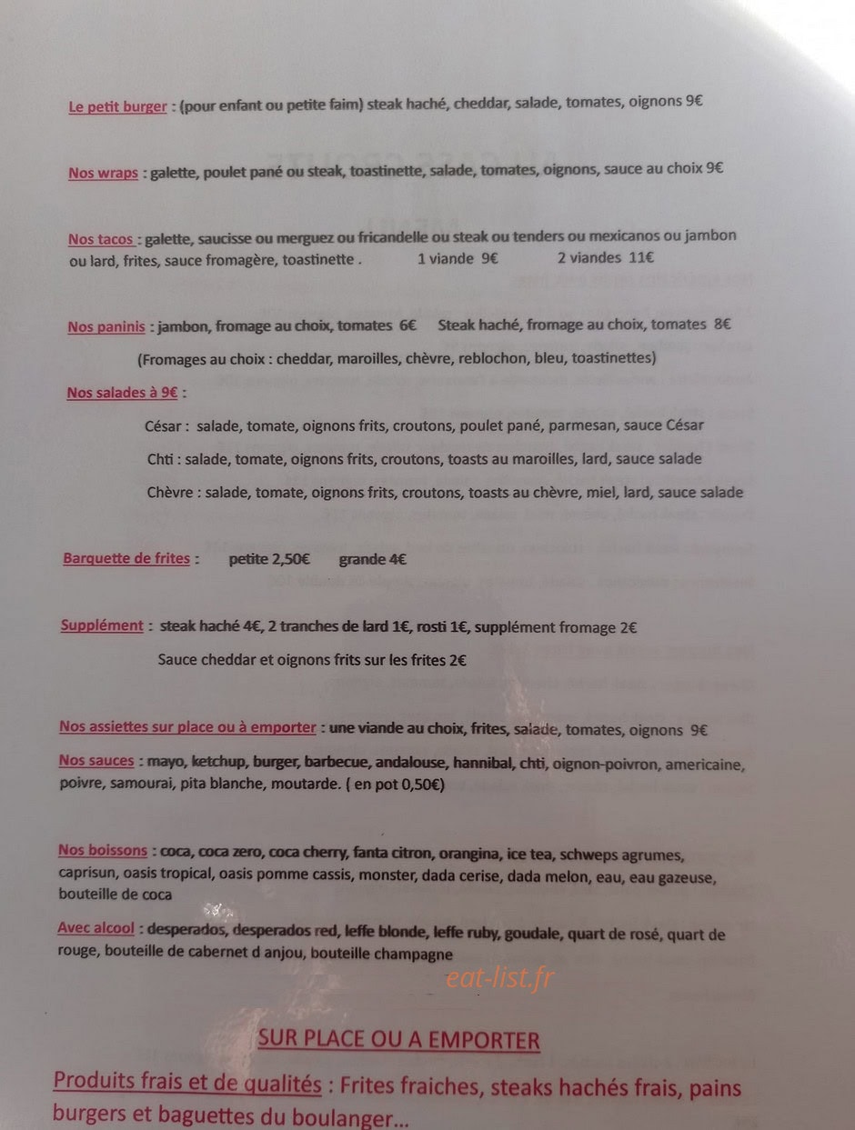 Au Cass Croûte — carte page 2
