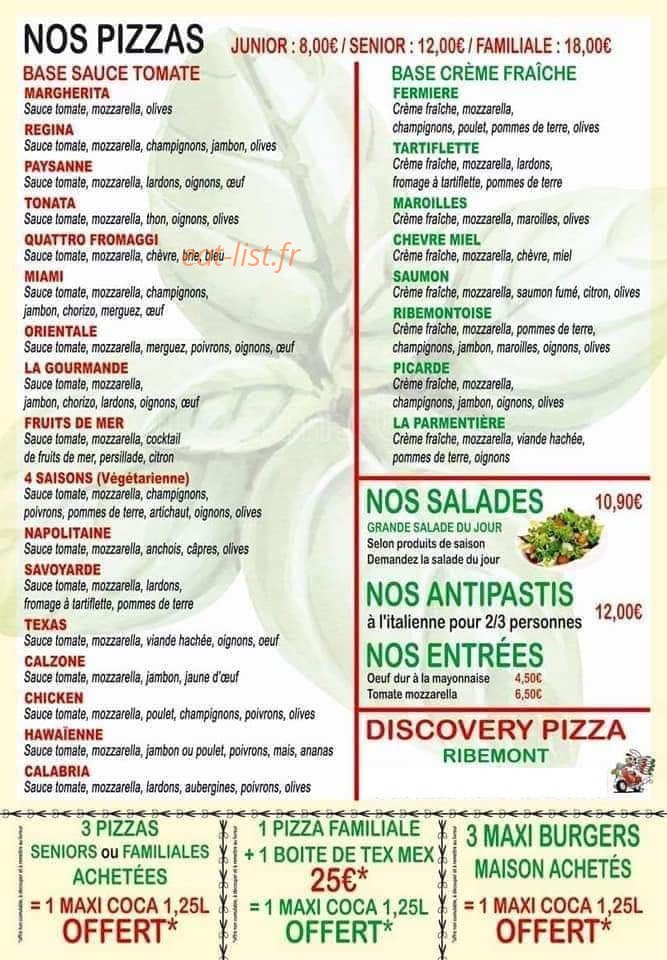 Pizzeria&restaurant Discovery pizza — carte page 2