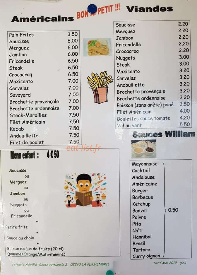 Friterie Agnès — carte page 1