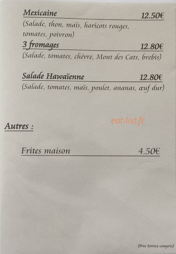 Carte et menu de Estaminet Tio't Nes't à Nouvion et Catillon — Les salades suite