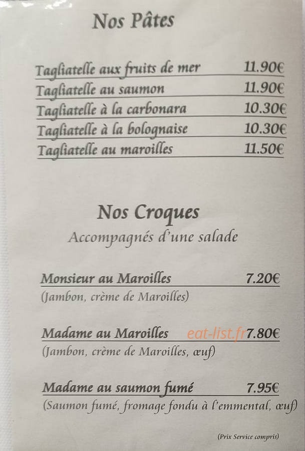 Carte et menu de Estaminet Tio't Nes't à Nouvion et Catillon — Les pâtes et croques