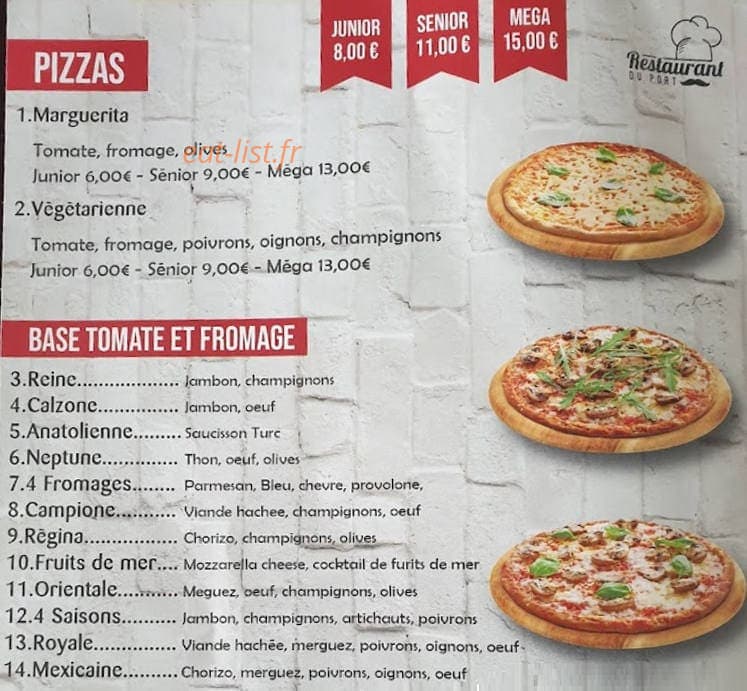 Restaurant Du Port — carte page 1