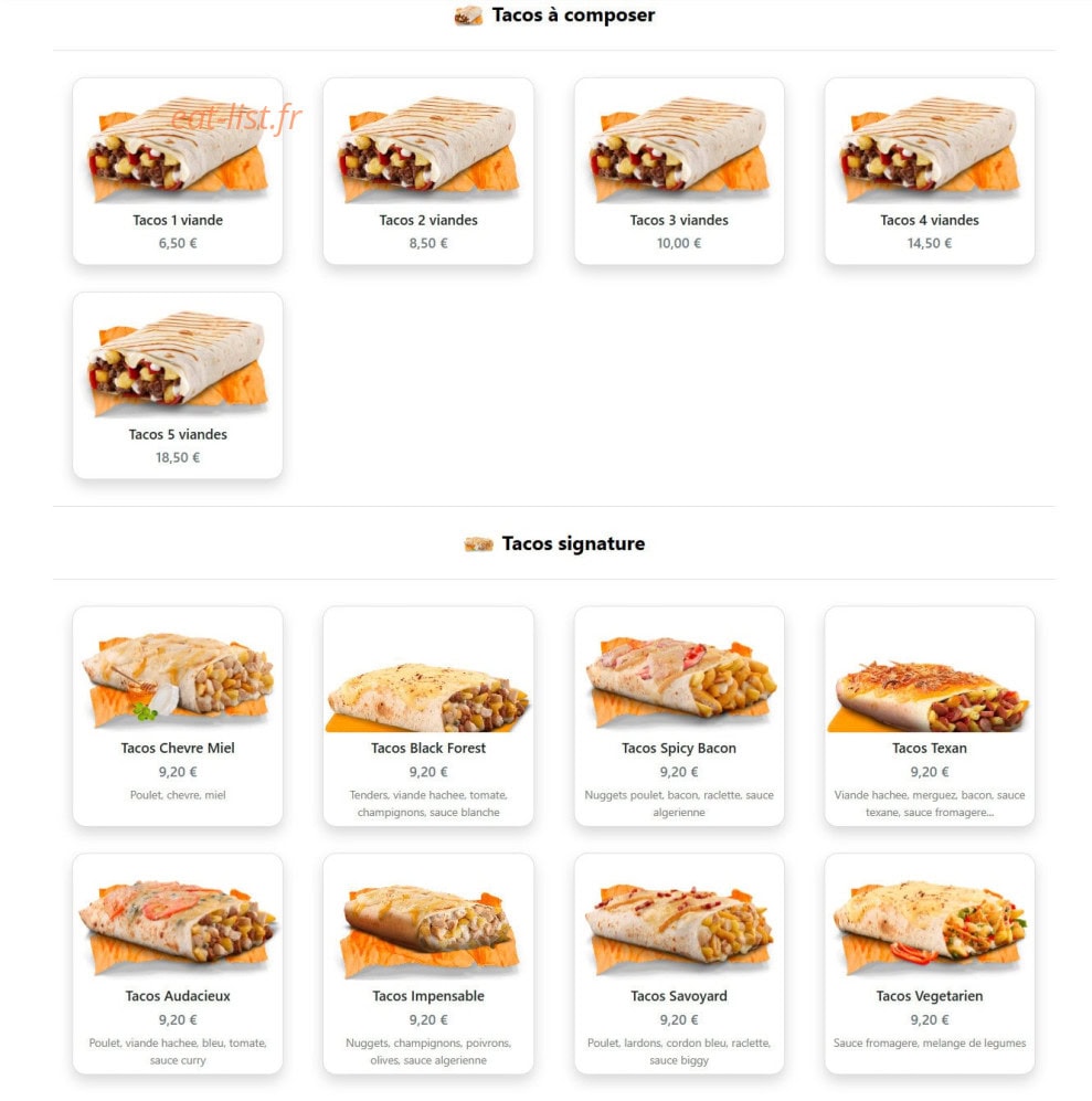 Chick'n Tacos — carte page 1
