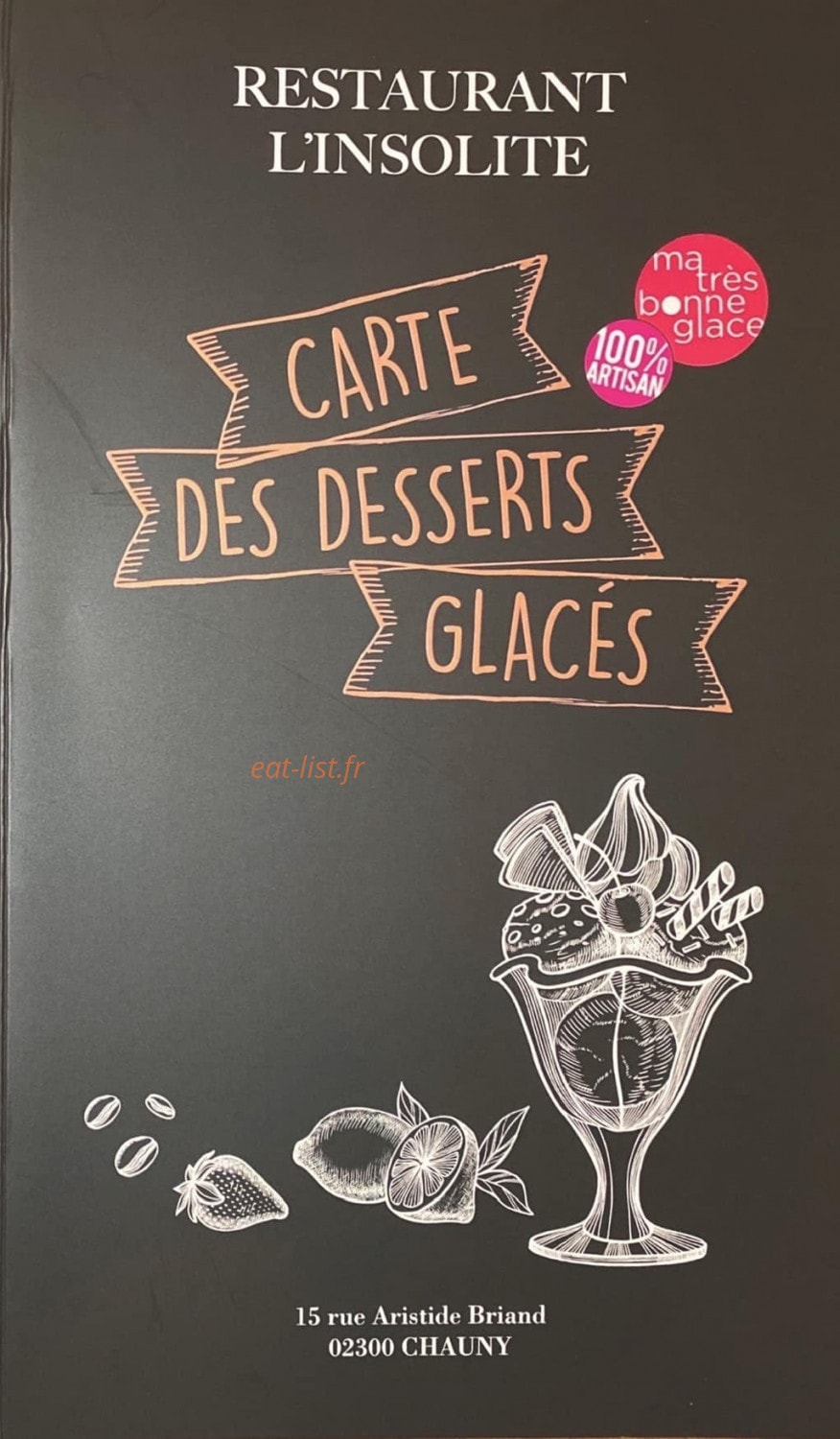Carte et menu de L'insolite à Chauny — La carte desserts glacés