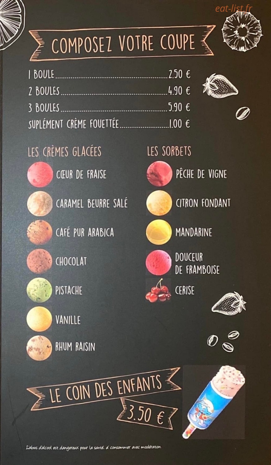 Carte et menu de L'insolite à Chauny — Les coupes personnalisées, menu enfant