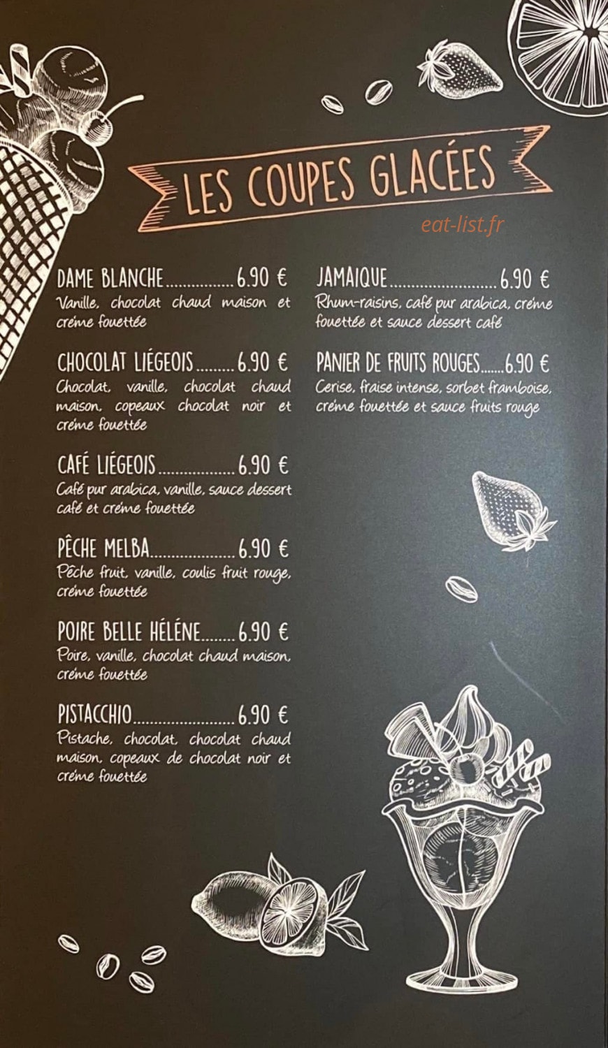 Carte et menu de L'insolite à Chauny — Les coupes glacées