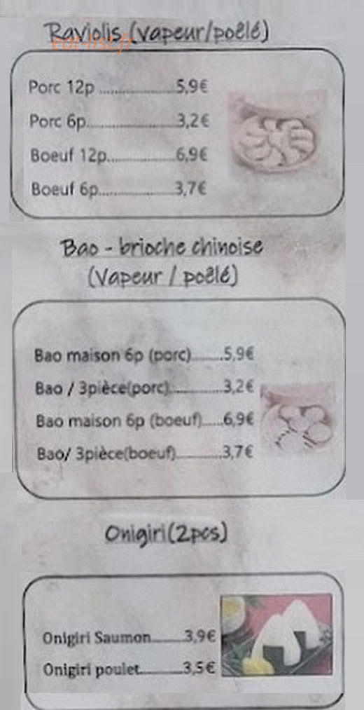 Carte et menu de T'Bao à Chauny — Raviolis