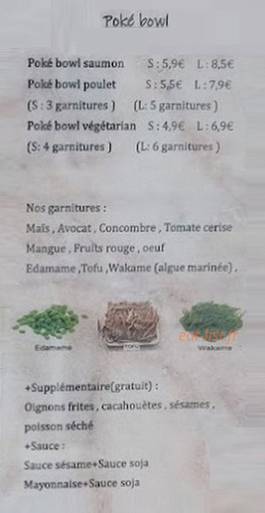 Carte et menu de T'Bao à Chauny — Poké bowl