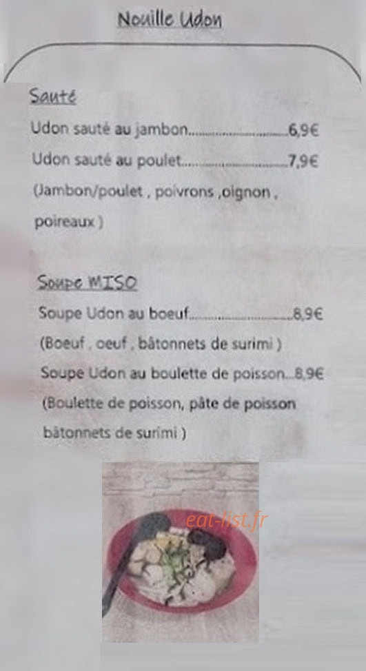 Carte et menu de T'Bao à Chauny — Nouille udon